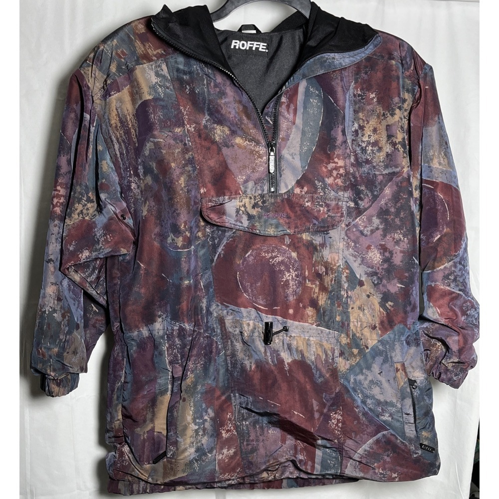 VTG Roffe Ski Jacket Women's Size Small Purple Art Kangaroo Pkt Hood 80s 90s Y2K